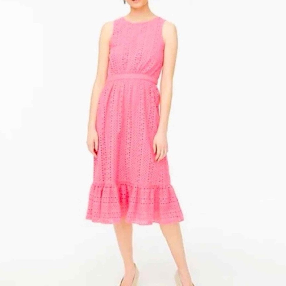 NWT J. Crew eyelet hot pink midi dress